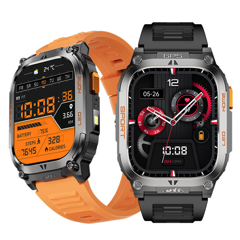 QX18 2.01-inch HD Screen GPS Compass 630mAh Battery LED Flashlight Voice Assistant bluetooth Call Heart Rate Blood Oxygen Monitor Sleep Monitoring Breathing Exercise Multi-sport Modes IP68 Waterproof Smart Watch