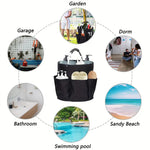 600D Oxford Cloth Tool Organizer Bag 17L Foldable Storage Basket with 6 Compartments Zipper Drawstring Carry Handle for Gardening and Travel