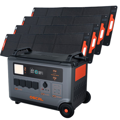Blackview Oscal Powermax 3600 SE PM3600SE +4*PM200 Power Station Solar Panel Kit 3600W 14 Versatile Outlets with 14 Outlets LiFePO4 Cells  6 * LED Light Modes Portable Roller Power Backup for Emergency Communication Camping House Trolling