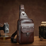 LinkMejor Vintage Men's Genuine Leather Chest Bag Large Capacity Wear-Resistant Crossbody Shoulder Bags Fashion Travel Outdoor Messenger Pack