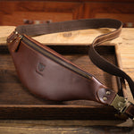 LinkMejor Genuine Leather Men's Belt Bag Crazy Horse Leather Casual Crossbody Bag Classic Retro Chest Bag Outdoor Storage Mountaineering Mobile Phone Bag Waist Bag