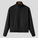 LinkMejor Mens Solid Stand Collar Button Front Jacket Casual Fall Winter Outwear Top with Pockets S-5XL