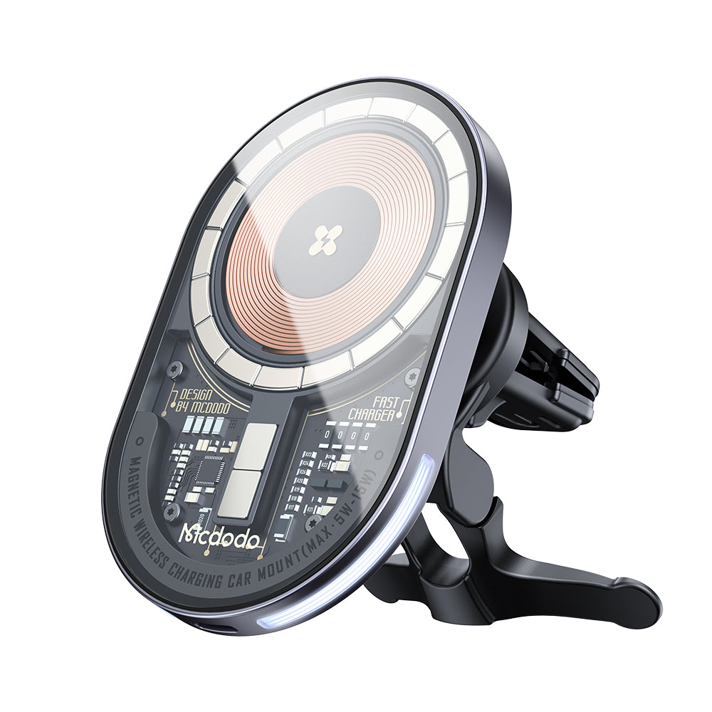 Mcdodo 15W Magnetic Wireless Charger Car Mount PD3.0 QC3.0 Fast Charging Transparent 360° Rotation Breathing Light