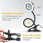 5X LED Magnifying Lamp Clip-On with USB Magnifier Adjustable Brightness and Color Temperature for Reading Beauty Crafts