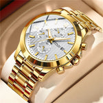 LinkMejor Men's Business Watch, Solid Stainless Steel Multi-function Chronograph Waterproof Watch
