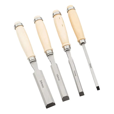 4 Piece Wood Chisel Set 6mm 12mm 18mm 24mm Wood Chisel Chrome Vanadium Steel Carpenter Woodworking Carving Gouge