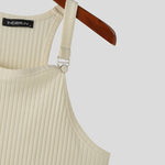 LinkMejor Mens Solid Knit Textured Sleeveless Vest Fashion Solid Color Metal Button Strap Tank Top for Men
