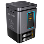 [GaN Tech]LinkMejor BW-i116 Max 105W 6-in-1 Power Combo Desktop Charger Station with Built-in Dual Telescopic Type-C Cable + USB-A+USB-C + 2-in-1 Wireless Charger for Smart Phones for iPhone 16 16 Pro 15 14