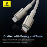 Baseus Tungston Gold Series 5A 100W Type-C to Type-C Cable Fast Charging Data Transmission Tinned Copper Core Line 1M Long for iPhone 15 15 Pro for Huawei Mate60 Pro for Xiaomi 14pro for Samsung Galaxy ZFlip4