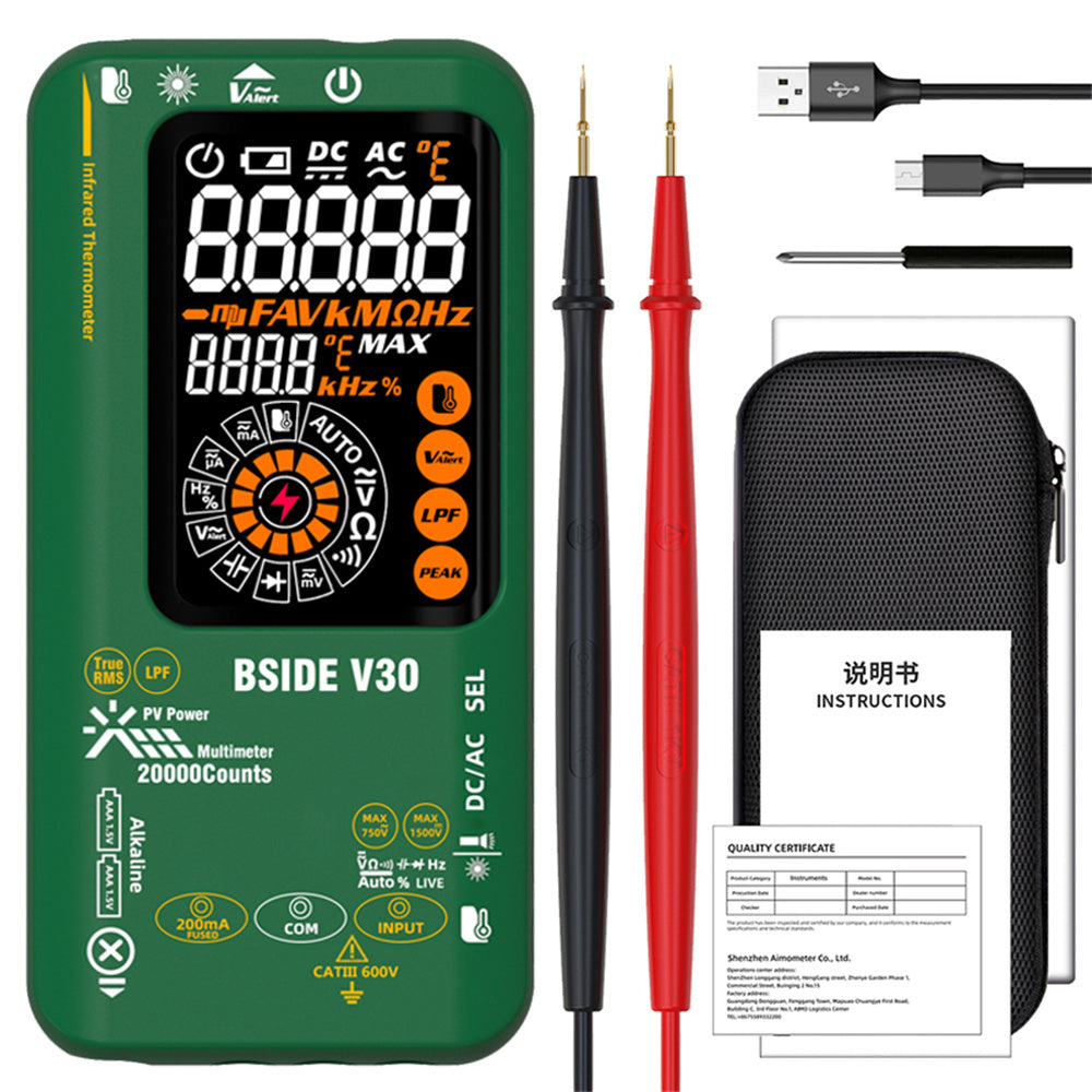 LinkMejor V30 Digital Multimeter Infrared Thermometer Measures AC/DC Voltage Current Resistance Capacitance Frequency Dual Power Options Flashlight V~Alert 4:1 Object Distance Ratio