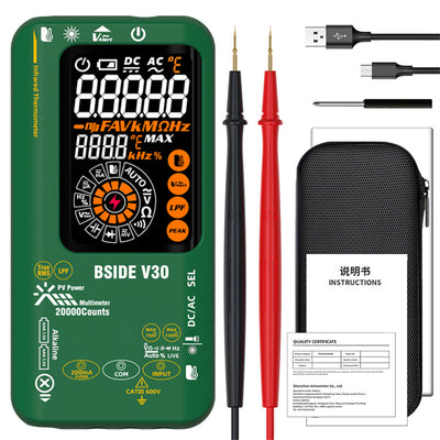 LinkMejor V30 Digital Multimeter Infrared Thermometer Measures AC/DC Voltage Current Resistance Capacitance Frequency Dual Power Options Flashlight V~Alert 4:1 Object Distance Ratio