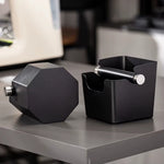 Comfook Metal Compact Coffee Espresso Knock Box Coffee Waste Bin Espresso Puck Bin Espresso Grounds Bin with Silicone Knock Bar