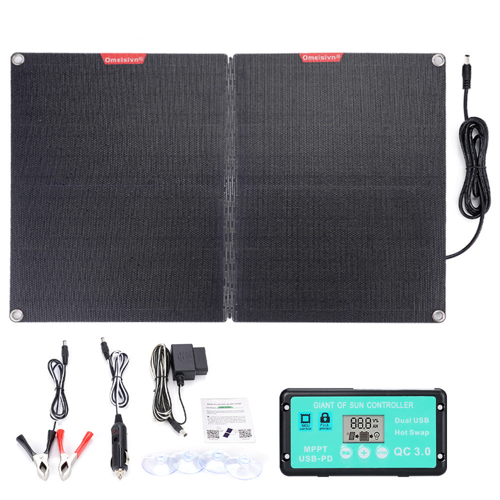 LinkMejor 12V 60W Folding Solar Panel 30A 60A 100A Waterproof Outdoor Battery Charger for Mobile Phones Power Bank Camera Tablet PC Car With PD QC3.0 MTTP Controller