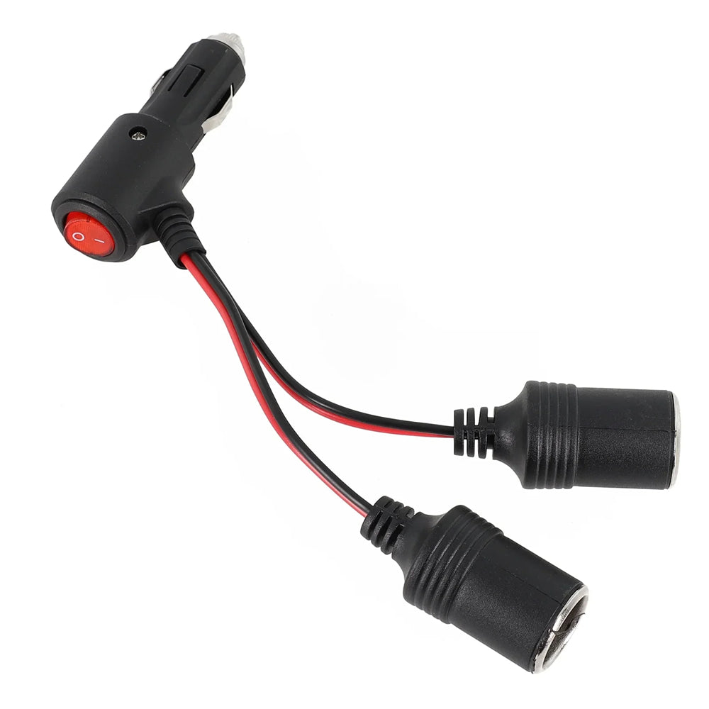 Car Lighter Adapter 12V 24V 240W Dual Splitter With On Off Switch 1 Male To 2 Female Sockets Portable Power Accessories 10cm Cable Black Red PVC Material