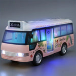 Children's Inertia Toy Car Route 23 City Bus School Bus Model with Sound Light Music Openable Doors Friction Powered Play Gift