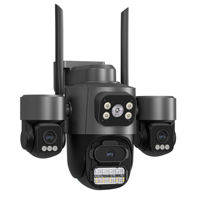 Guudgo 3MP 5X Zoom Triple Lens Security Camera Outdoor Wireless 360 View WiFi Cloud Storage AI Human Detection Night Vision Siren Alarm IP66 Weatherproof Outdoors Surveillance Camera