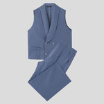 LinkMejor Mens Solid Color Double-Breasted Two Pieces Outfit Sleeveless Blazer Vest Pant Casual Suit for Male