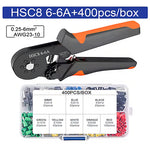 Hexagonal Self-Adjustable Ratchet Ferrule Crimping Tool Kit 23-10AWG 0.25-6mm² Crimper Kit with 400-2000pcs Wire Terminals