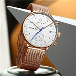 LinkMejor Men's Watches Luxury Fashion Large Dial Watches Stainless Steel Quartz Watch Waterproof Chronograph Business Casual Wristwatch