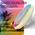 Elfeland Smart RGB LED Ceiling Fan Light 6 Fan Speeds 2H Intelligent Timing Quiet Operation Flush Design with Remote control for Home Office