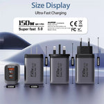150W 3-Port USB PD Charger USB-A+2USB-C PD QC3.0 Fast Charging Wall Charger Adapter EU Plug for iPhone 17 17Pro Max 16 15 14 for Huawei Mate XTs for Xiaomi 17pro for OPPO for VIVO
