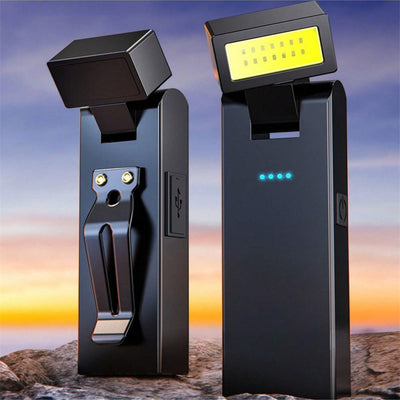 Outdoor COB Work Light USB Rechargeable Repair Lamp With Bright Red Warning Lights, Bottom Magnetic, Clip-On Multifunction COB Flashlight