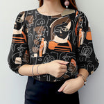 LinkMejor Women OL Work Elegant Blouses ShirtCrew Neck 3/4 Sleeve Printed Elegant Ladylike Tops Shirt