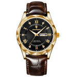 LinkMejor Luxury Business Men Watches Waterproof Luminous Leather Quartz Watch Fashion Date Week Men's Wristwatch
