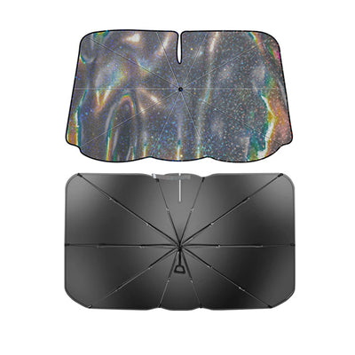 Chameleon Foldable Car Front Windshield Sunshade Umbrella UV-Reflective Laser Car Sunshade Cover Colorful Heat Insulation Silver Gel Windscreen Car Sunscreen with 360° Rotatable Handle