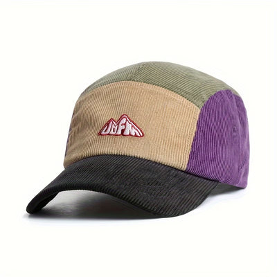 Corduroy Color-Block Baseball Cap Fashion Retro Unisex Adjustable Hat Comfy Breathable Round Crown Embroidered Peaked Cap for Men Women