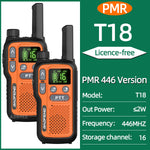 2Pcs Baofeng BF-T18 Mini Walkie Talkie PMR446 License Free 16 Channels 2W Power Long Range Type C Rechargeable NOAA Weather Alerts Hands Free Two Way Radio