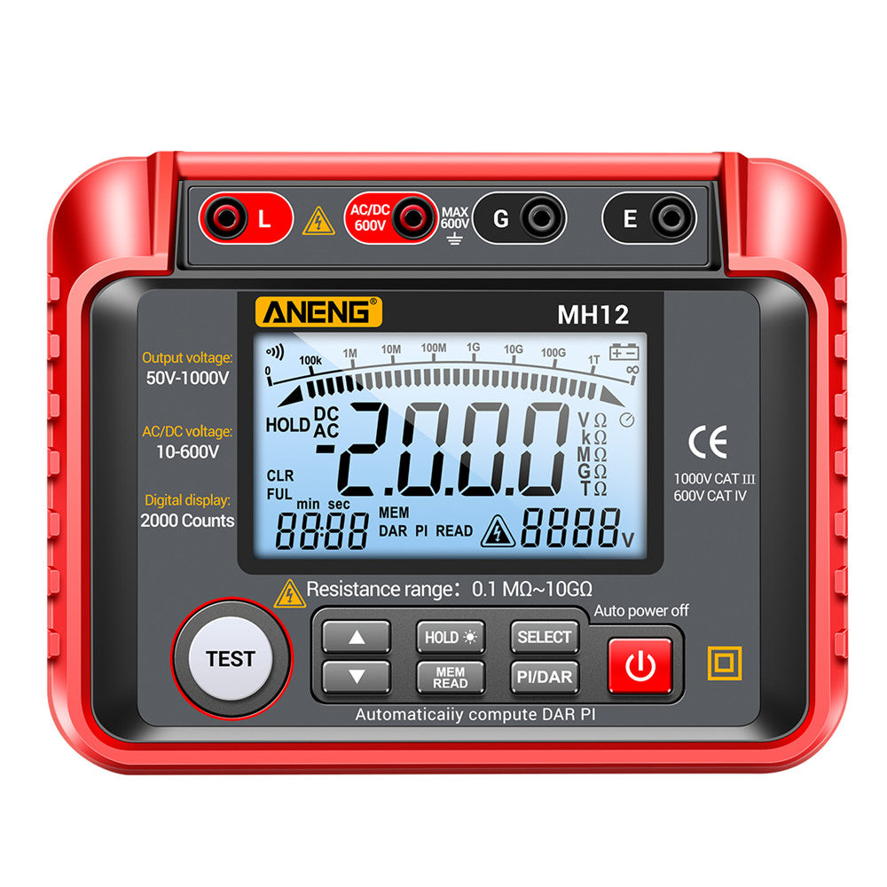 LinkMejor MH12 Insulation Earth Resistance Tester Digital Meter AC DC Ammeter Transistor Tester LCD Megohmmeter Meter Voltmeter Detect