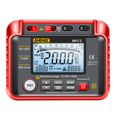 LinkMejor MH12 Insulation Earth Resistance Tester Digital Meter AC DC Ammeter Transistor Tester LCD Megohmmeter Meter Voltmeter Detect