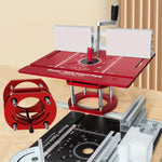 Woodworking Flip Plate Router Lift Set with Metric Inch Stroke Scale Aluminum Alloy Router Table Inset Plate with Miter Gauge and Fence for Trimming Slotting