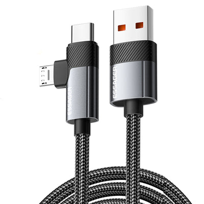 LinkMejor ES-X59 7A USB-A to USB-C+Micro USB Cable QC Fast Charging Data Transmission Tinned Copper Core Line 0.25M/1M/2M Long for iPhone 16 16 Pro 15 15 Pro Max for Huawei Pura 80 Ultra for XIAOMI for SAMSUNG