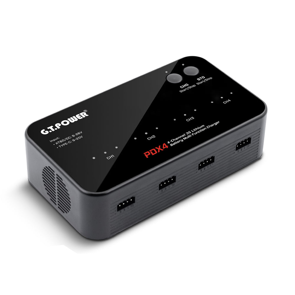 GT POWER PDX4 AC 80W DC 64W 4 Channel Multi-Function Lithium Battery Charger for 1S 2S 3S LiPo Battery Charge