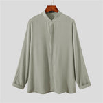 LinkMejor Men Breathable Stand-up Collar Silky Solid Color Shirts