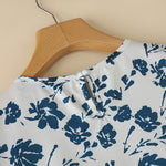 LinkMejor Womens Floral Print Ruffled Open Round Neck Design Short Sleeve Shirts