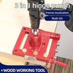 LinkMejor 3in1 Hinge Punch Woodworking Kit with Positioning Clamp Drill Hole Cover Versatile Punch Positioner Body Multiple Drill Bits Convenient Portable Efficient Accuracy in Drilling