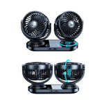 Fusika 12V 24V Dual Head Car Fan Dual USB Ports Brushless Motor 3 Speed Adjustment Auto Oscillation Universal Vehicle Cooling Fan