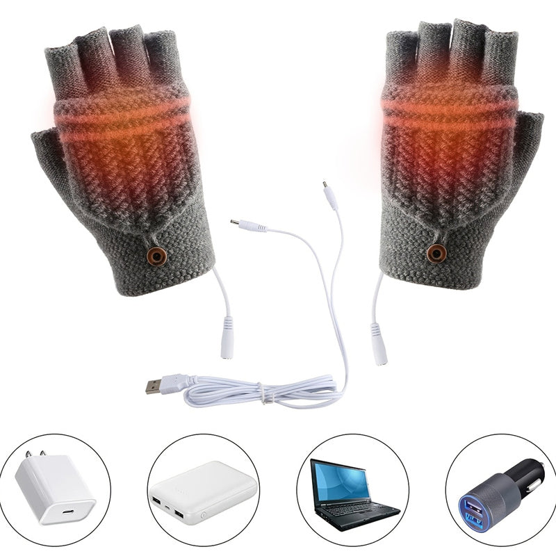 LinkMejor 1pair Heated Gloves Mittens Knitting Fingerless Comfortable Winter Gloves for Indoor or Outdoor Man Women