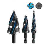 High Speed Steel Titanium Step Drill Bit Set 3PCS Spiral Flutes Hex Shank for Metal Works Drilling