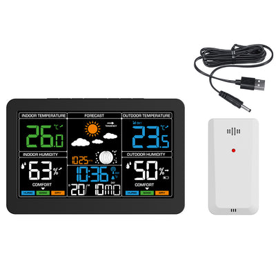 Wireless Weather Station Indoor Outdoor Thermometer Hygrometer with Forecast Moon Phase Barometer Alarm 7 Buttons Backlight RF Sensor Large LCD Display