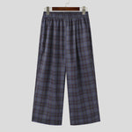 INCERUN Men Plaid Pants Comfortable Elastic Waist Pockets Trousers Casial Loose Fit Wide Leg Home Pant for Big Men Daily Large Size S-5XL