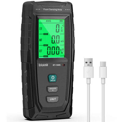 LinkMejor RT-100S 3 in 1 EMF Meter Electric Magnetic RF Fields Detector Instant Readings Color-Coded Display with Triple Alerts Energy Efficient and Portable