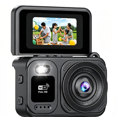 M5 Mini Digital Selfie Camera 1080P HD 180 Degree Flip Screen WiFi Portable Pocket Camera Built-in Flash Compact Vlogging Travel Photography Retro Style Gift