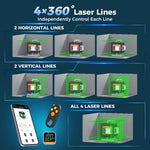 EU US Direct CIGMAN CM-G16 CM-G16T 16Line  4 x 360° Green Laser Level Self-Leveling USB-C Rechargeable 4000mAh Remote App Control IP54 5/8"-11 Tripod Adapter