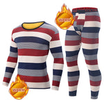 LinkMejor 2 Pcs Men's Striped Thermal Underwear, Compression Thermal Base Layer Set, Comfy Moisture Wicking & Breathable Basic Long Sleeve & Leggings Casual Men Warm Underwear Set, Long Johns Set, Men's Thermal Clothing