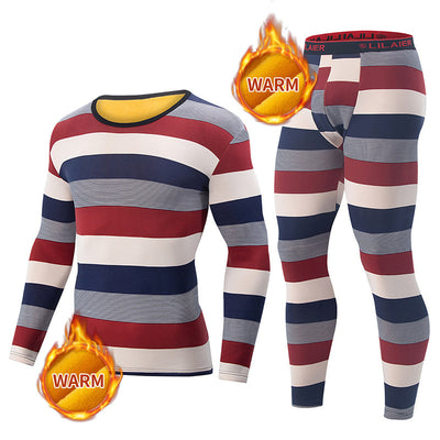 LinkMejor 2 Pcs Men's Striped Thermal Underwear, Compression Thermal Base Layer Set, Comfy Moisture Wicking & Breathable Basic Long Sleeve & Leggings Casual Men Warm Underwear Set, Long Johns Set, Men's Thermal Clothing