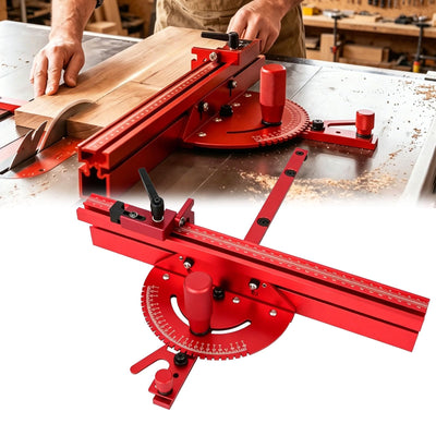 Aluminum Table Saw Miter Gauge with Fence Micro Adjustable Flip Stop for Table Saw Band Saw Router Table Fit 3/8 x 3/4" T Slot for Woodworking Crosscut Miter Cut